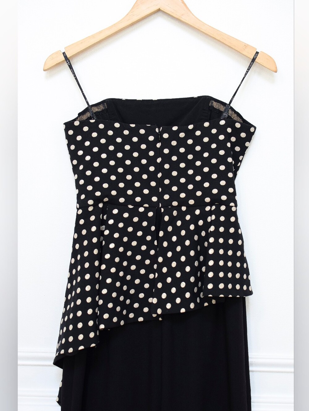 Black Halo Parma Jumpsuit Strapless Polka Dot Asymmetrical Peplum Size 2 Evening - Picture 6 of 12